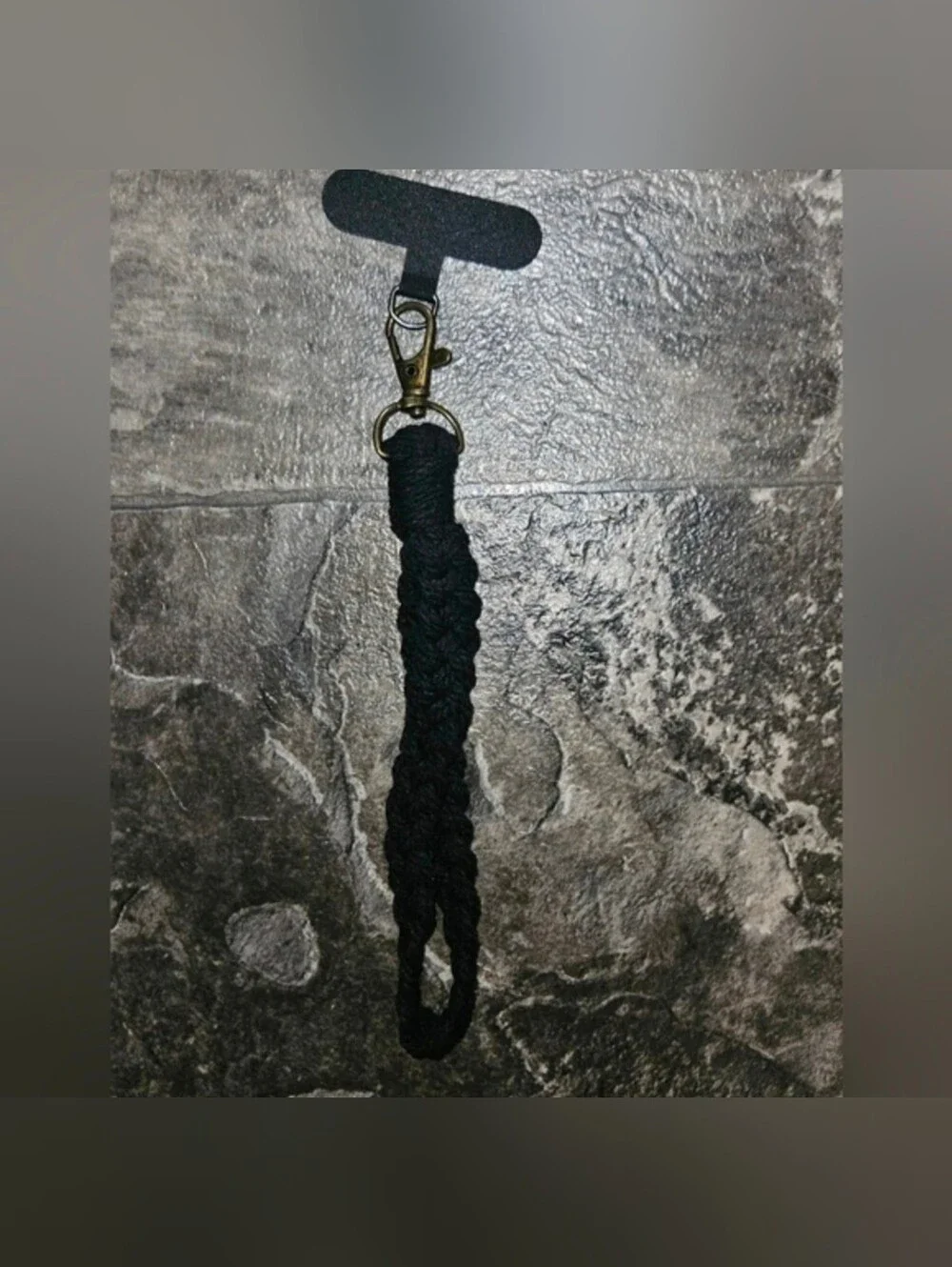 Boho Macrame Phone Wrist Strap/ Cell Phone Lanyard with Tether Tab In Black BNIB